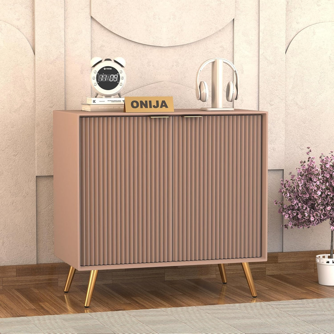 Craft D Art HDMR Premium Wood Sideboard Cabinet (Mocha Beige)