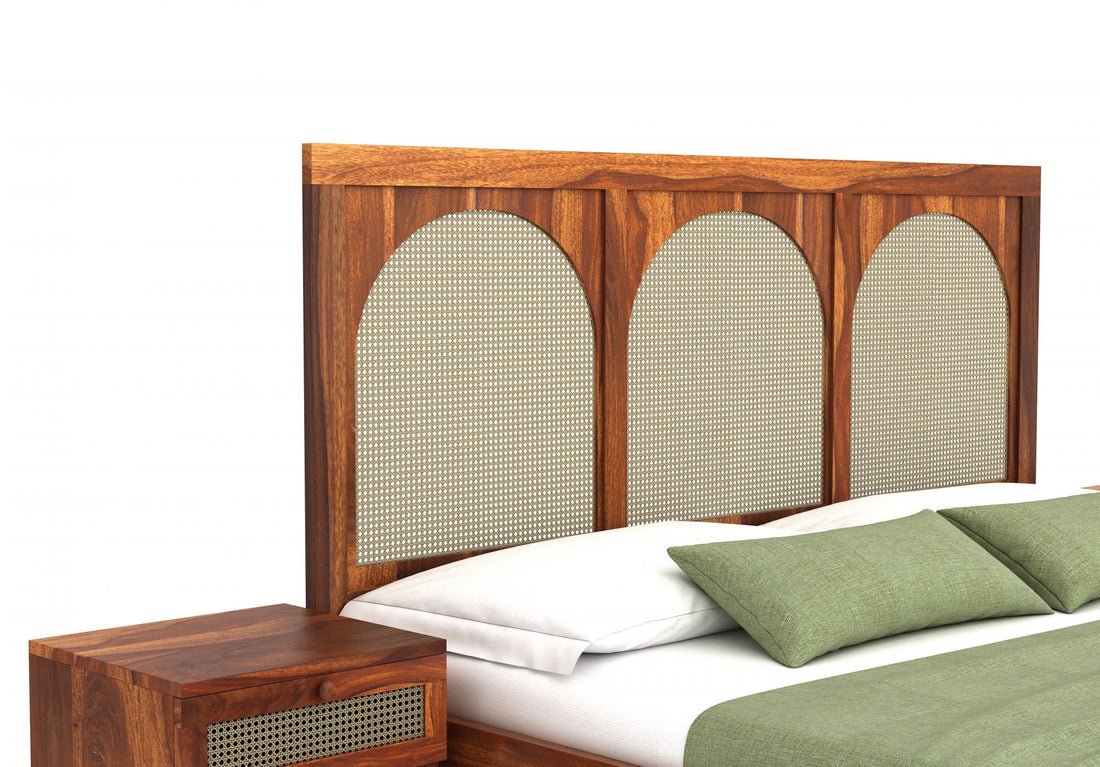 Craft D Art Sheesham Wood King Size Bed Without Storage (Honey Finish)