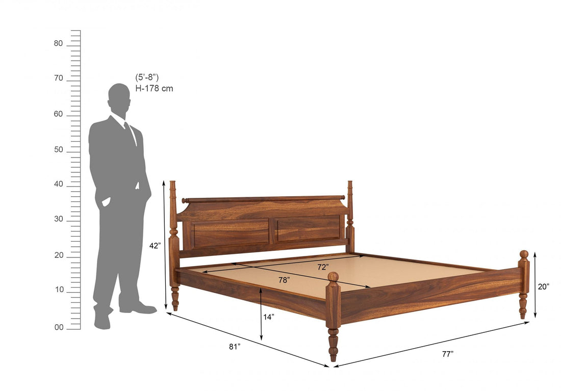 Craft D Art Sheesham Wood King Size Bed Without Storage (Honey Finish)