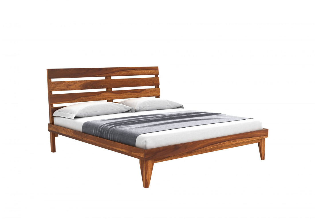 Craft D Art Sheesham Wood Queen Size Bed Without Storage (Honey Finish)