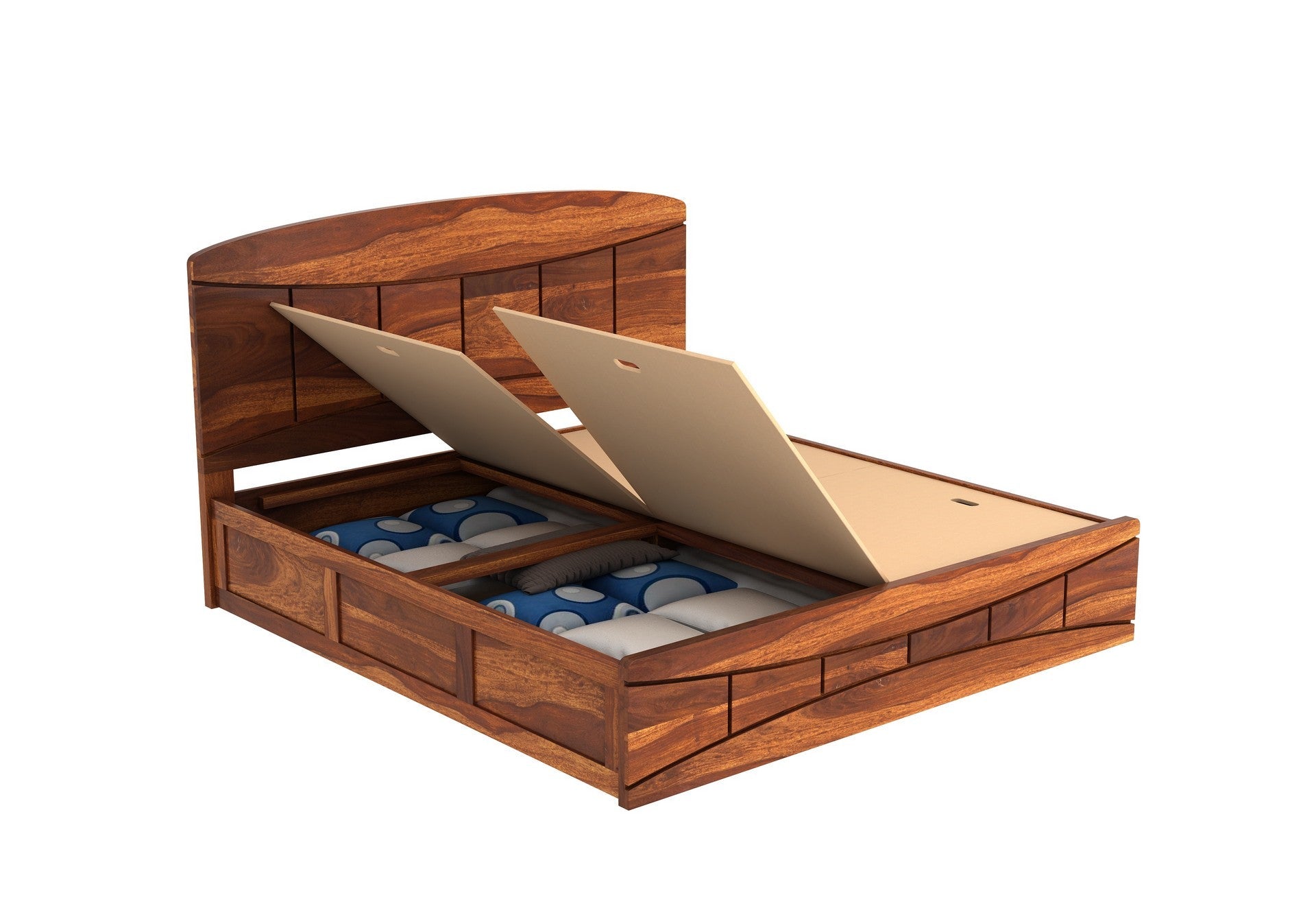 Craft D Art Sheesham Wood Queen Size Bed With Storage (Honey Finish)