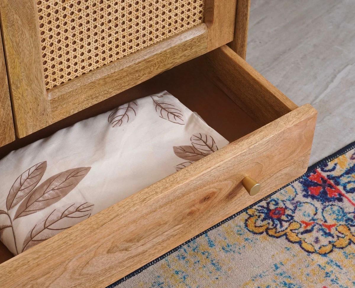 Craft D Art Sheesham Wood 2 Door Cane Wardrobe with Drawer