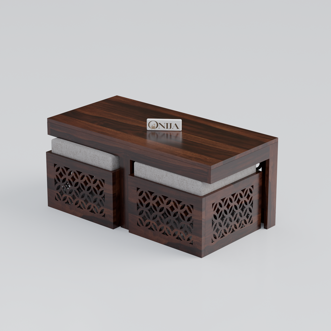 Craft D Art Sheesham Wood Center Table With Stools (Walnut Finish)
