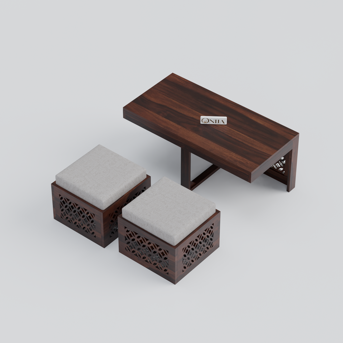 Craft D Art Sheesham Wood Center Table With Stools (Walnut Finish)
