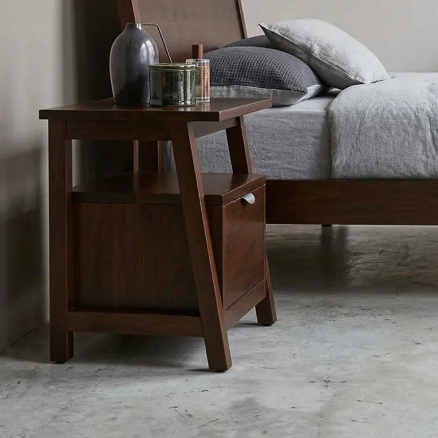 Craft D Art Solid Wood Bedside Table with Drawer & Open Shelf