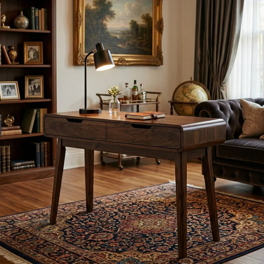 Craft D Art Solid Wood Writing Desk with Dual Drawers for Home Office