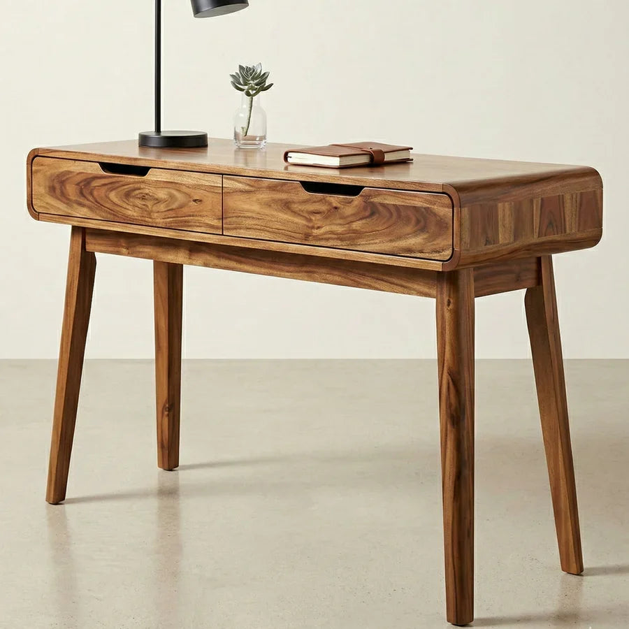 Craft D Art Solid Wood Writing Desk with Dual Drawers for Home Office