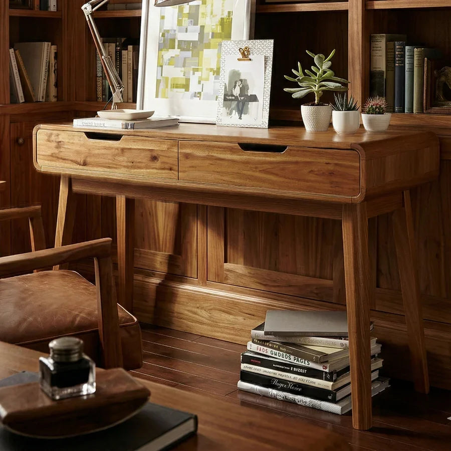 Craft D Art Solid Wood Writing Desk with Dual Drawers for Home Office
