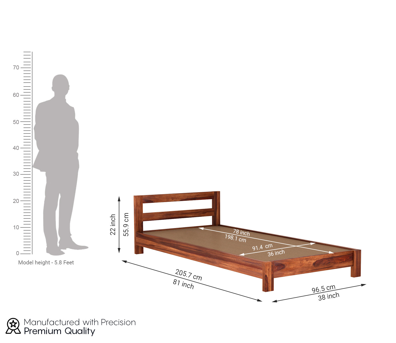 Craft D Art Sheesham Wood Single Bed Without Storage (Honey Finish)