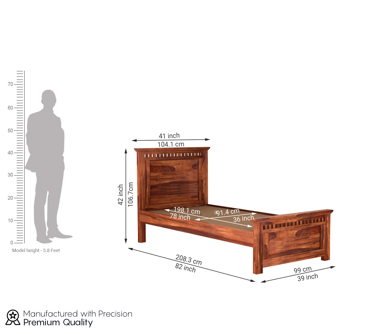 Craft D Art Sheesham Wood Single Bed Without Storage (Honey Finish)