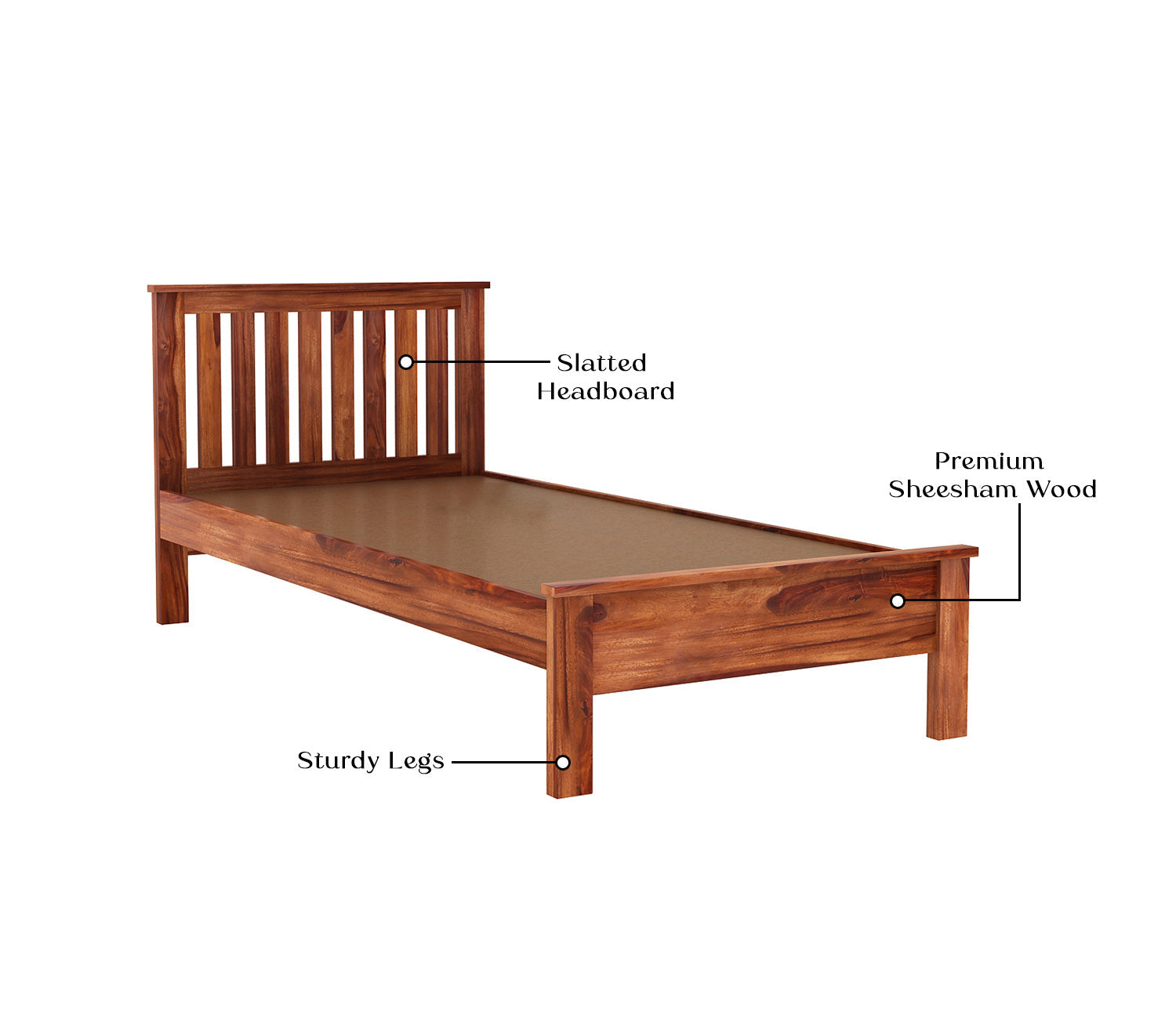 Craft D Art Sheesham Wood Single Bed Without Storage (Honey Finish)
