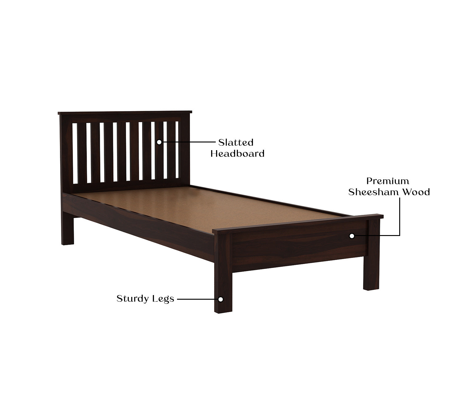 Craft D Art Sheesham Wood Single Bed Without Storage (Walnut Finish)