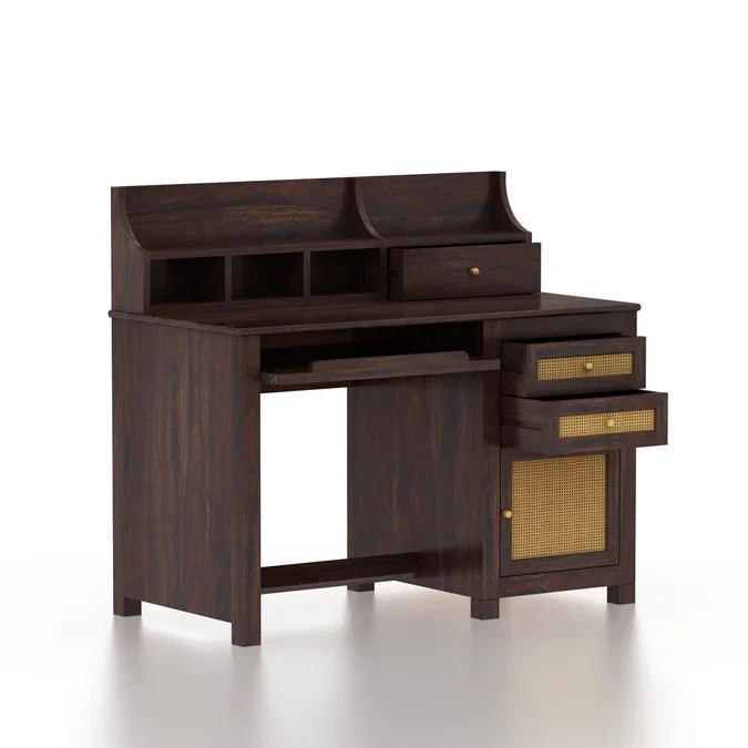 Craft D Art Sheesham Wood Study Table with Storage & Cane Cabinet