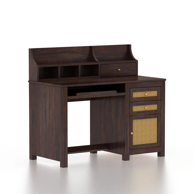 Craft D Art Sheesham Wood Study Table with Storage & Cane Cabinet