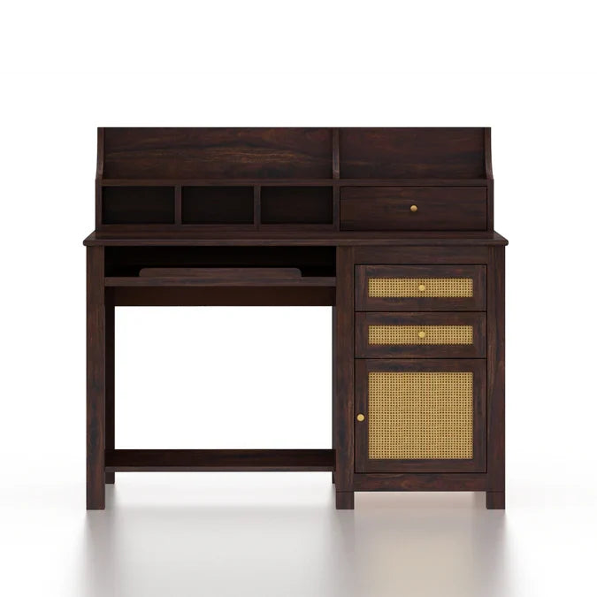 Craft D Art Sheesham Wood Study Table with Storage & Cane Cabinet