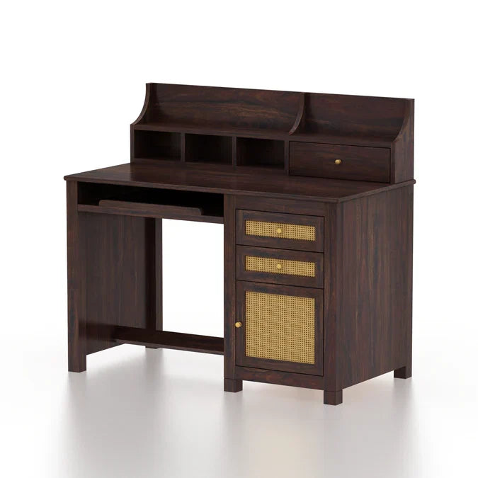Craft D Art Sheesham Wood Study Table with Storage & Cane Cabinet