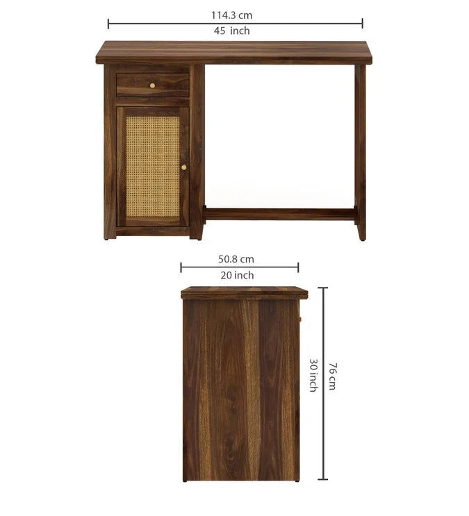 Craft D Art Sheesham Wood Study Desk with Cane Cabinet