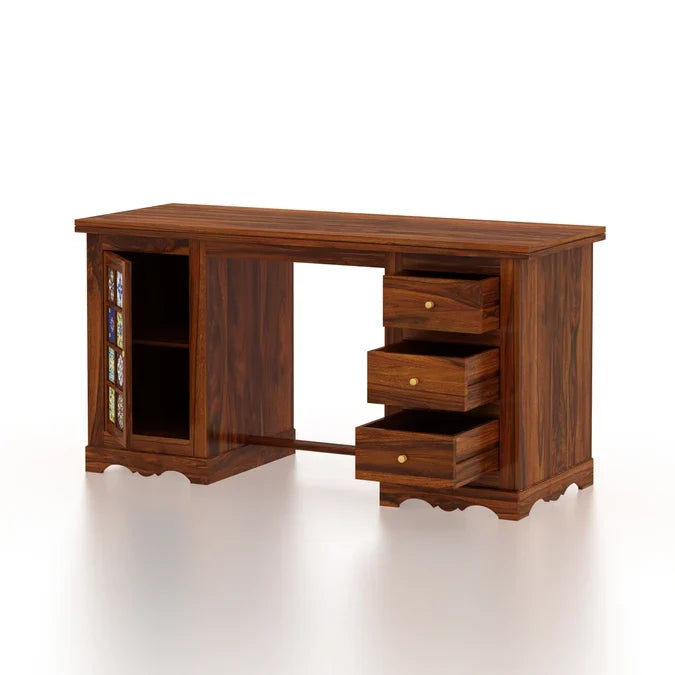 Craft D Art Sheesham Wood Study Desk with Drawers & Tile Cabinet