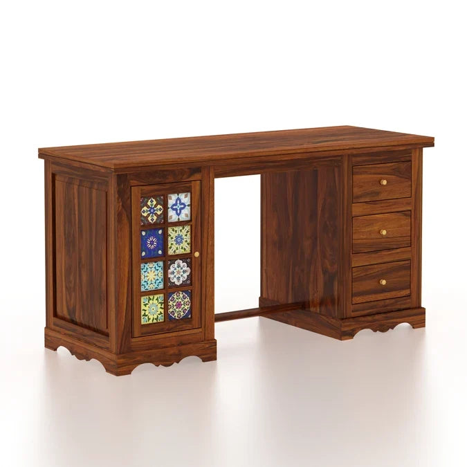 Craft D Art Sheesham Wood Study Desk with Drawers & Tile Cabinet