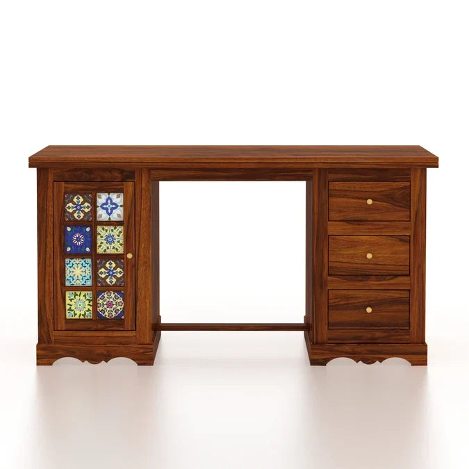 Craft D Art Sheesham Wood Study Desk with Drawers & Tile Cabinet