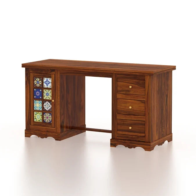 Craft D Art Sheesham Wood Study Desk with Drawers & Tile Cabinet