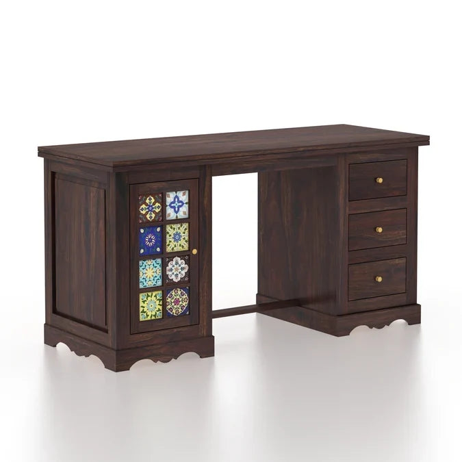 Craft D Art Sheesham Wood Study Desk with Drawers & Tile Cabinet