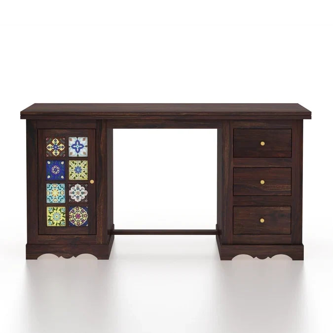 Craft D Art Sheesham Wood Study Desk with Drawers & Tile Cabinet