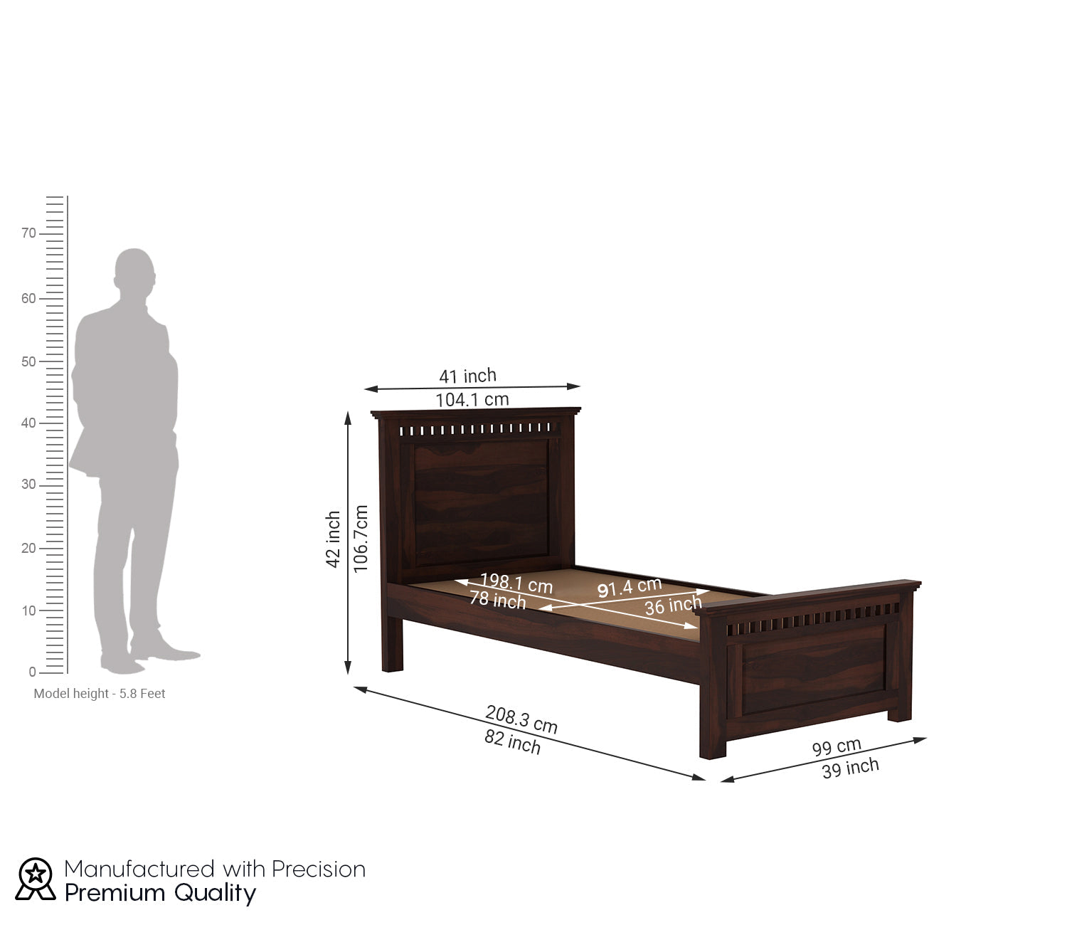 Craft D Art Sheesham Wood Single Bed Without Storage (Walnut Finish)