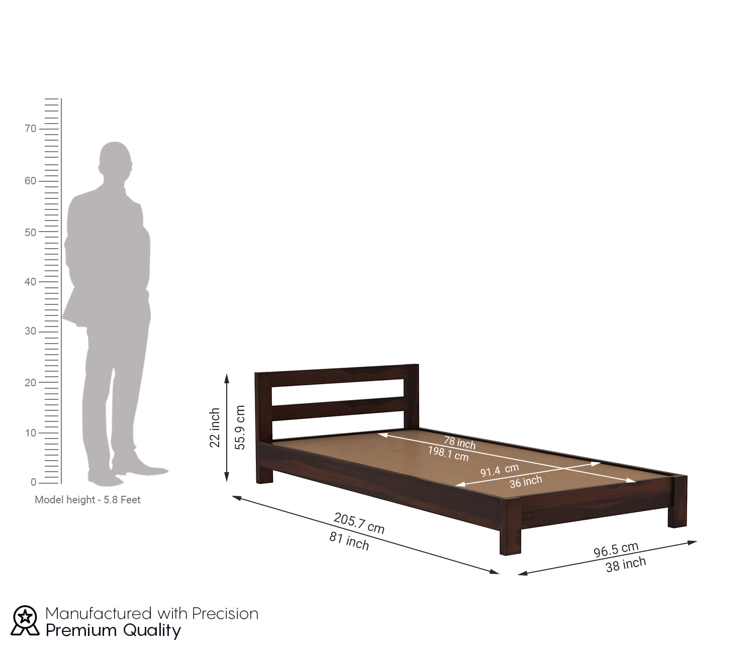 Craft D Art Sheesham Wood Single Bed Without Storage (Walnut Finish)