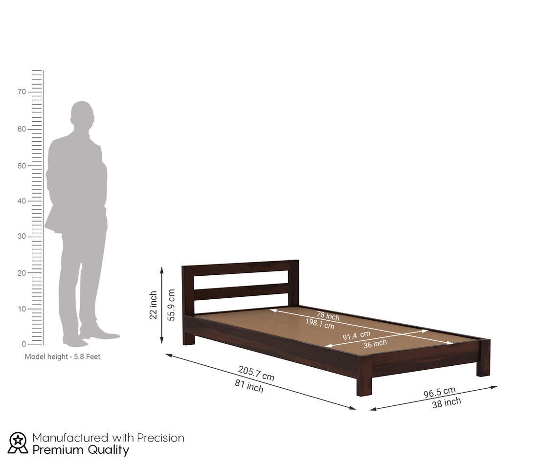 Craft D Art Sheesham Wood Single Bed Without Storage (Walnut Finish)