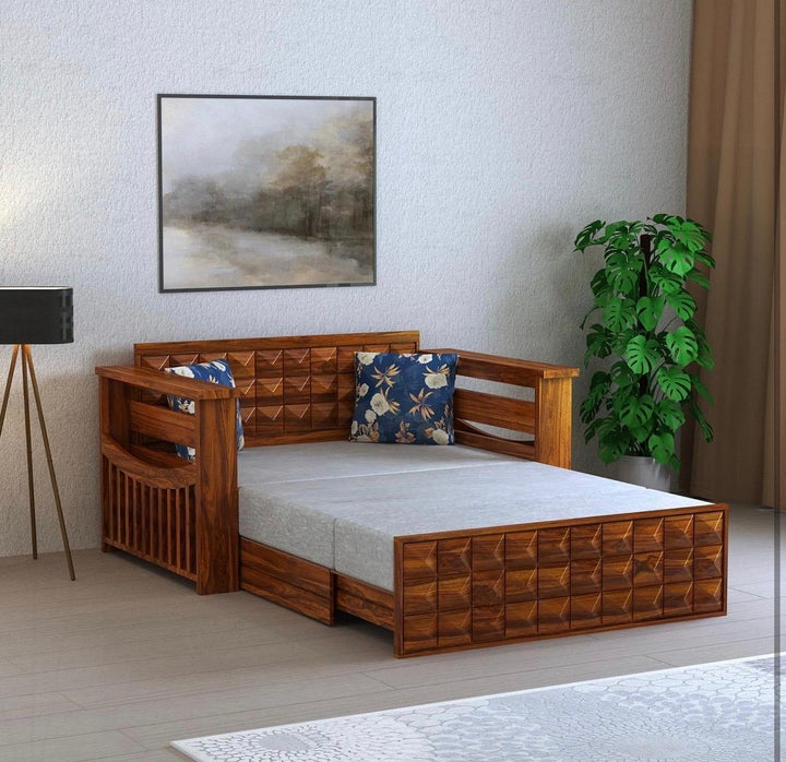 Craft D Art Sheesham Wood Oslo 2 Seater Diamond Sofa cum bed