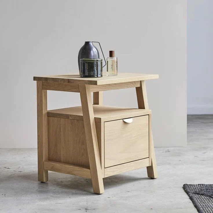 Craft D Art Solid Wood Bedside Table with Drawer & Open Shelf