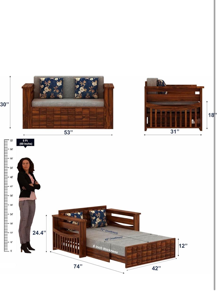 Craft D Art Sheesham Wood Oslo 2 Seater Diamond Sofa cum bed