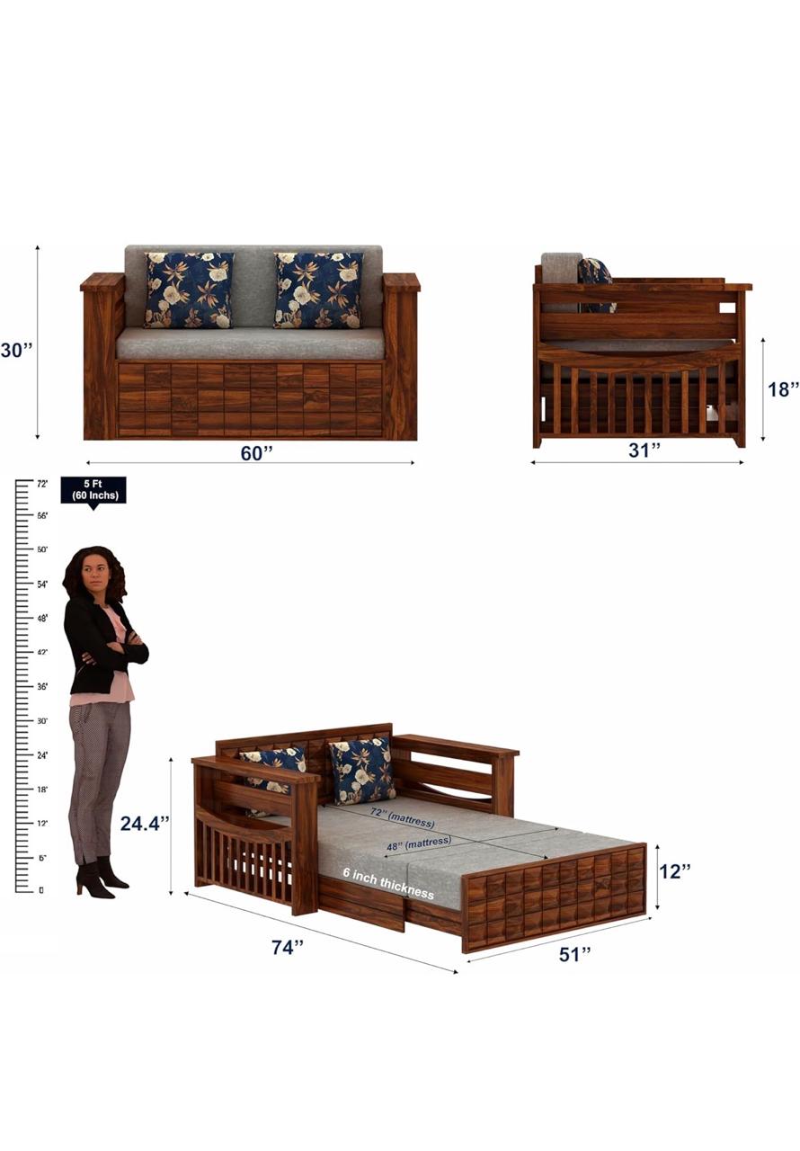 Craft D Art Sheesham Wood Oslo 2 Seater Diamond Sofa cum bed