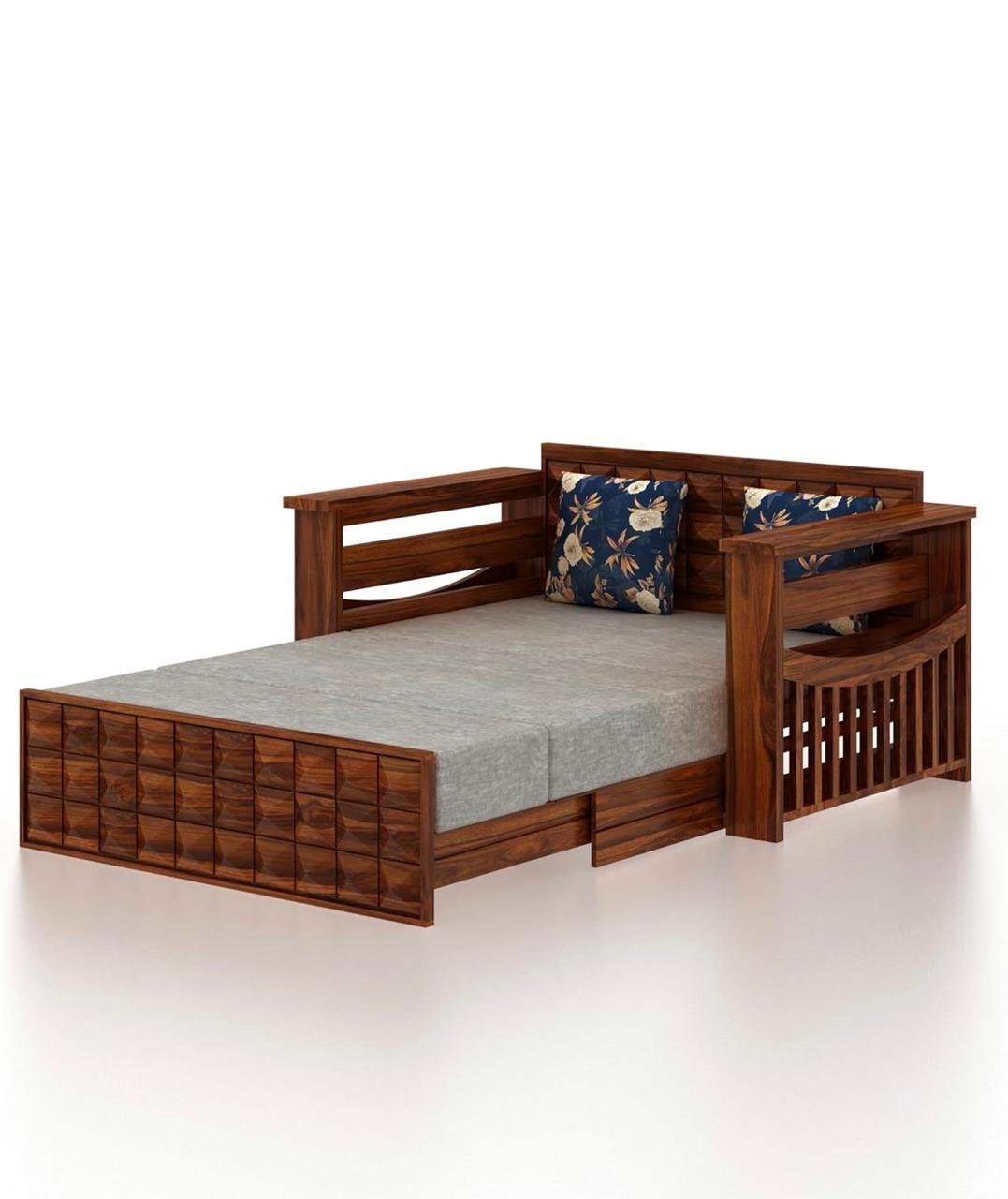 Craft D Art Sheesham Wood Oslo 2 Seater Diamond Sofa cum bed