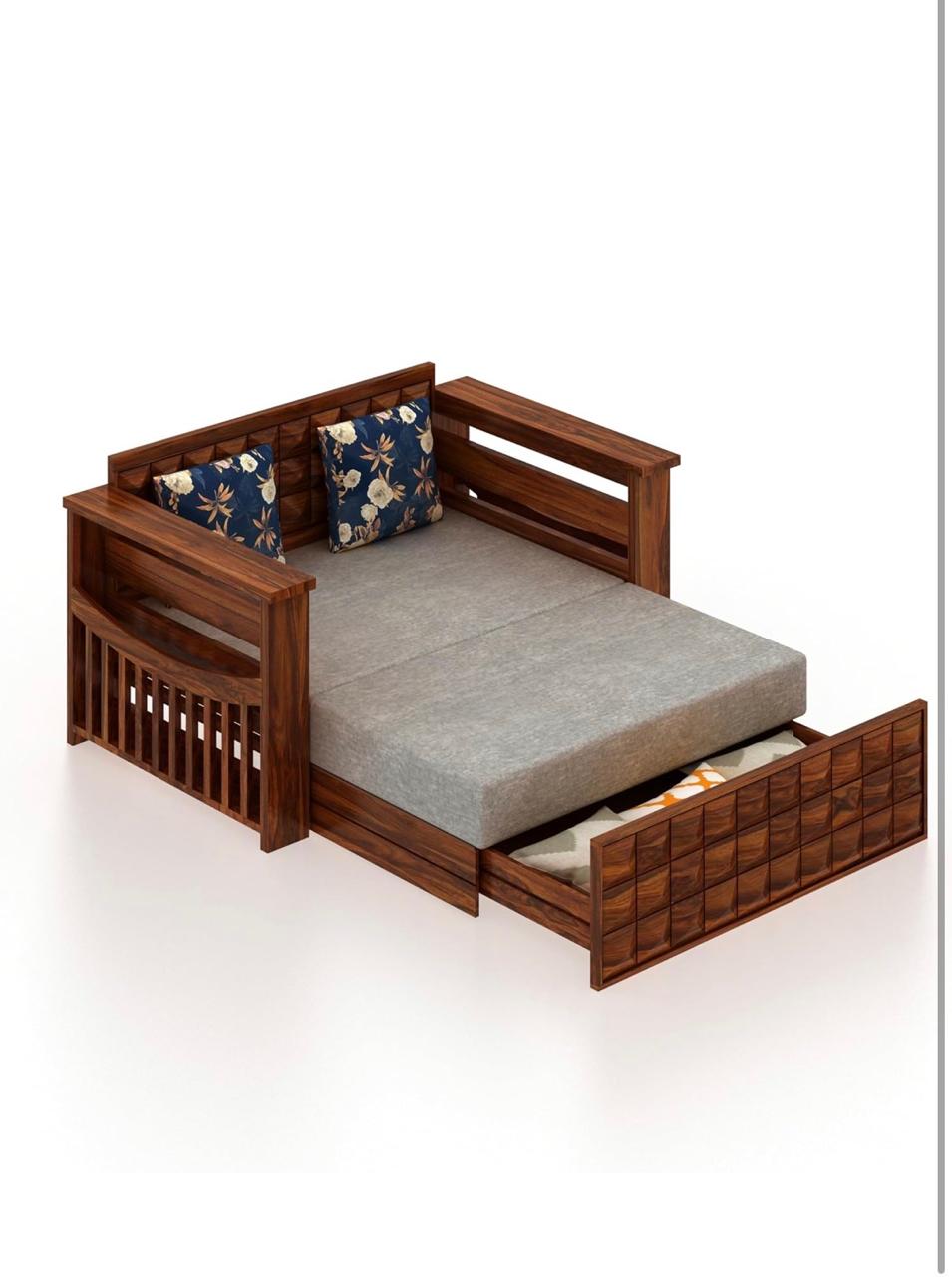 Craft D Art Sheesham Wood Oslo 2 Seater Diamond Sofa cum bed