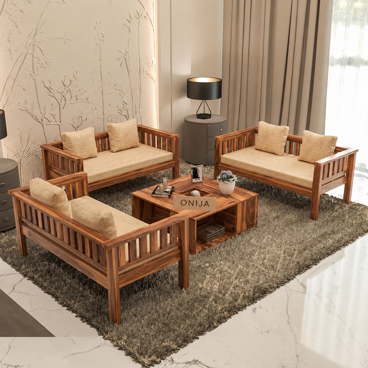 Craft D Art Wooden 6 Seater Sofa Set with Coffee Table Finish: Honey Type: 2+2+2,
