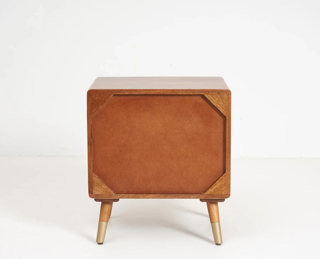 Solid Wood Rattan Cane Two Drawer Bedside Table
