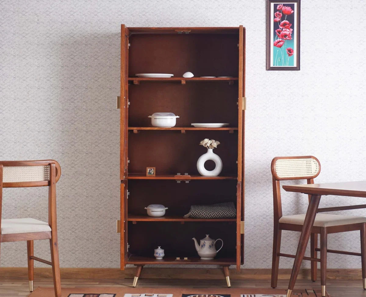 Craft D Art Wooden Display Cabinet with Glass Doors & Rattan Storage