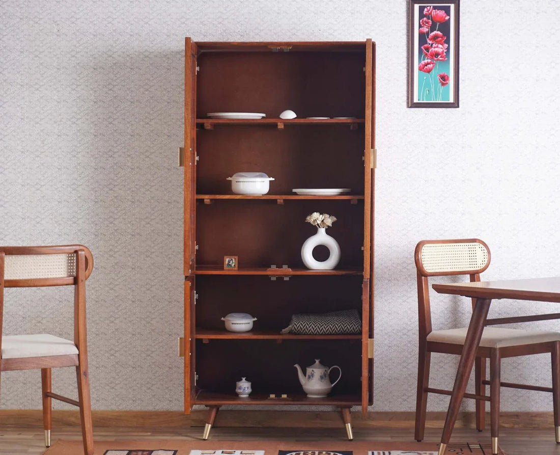 Craft D Art Wooden Display Cabinet with Glass Doors & Rattan Storage