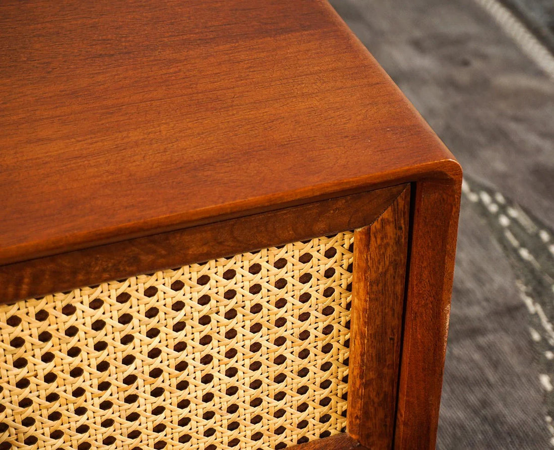 Craft D Art Wooden Coffee Table with Rattan Drawer & Open Storage
