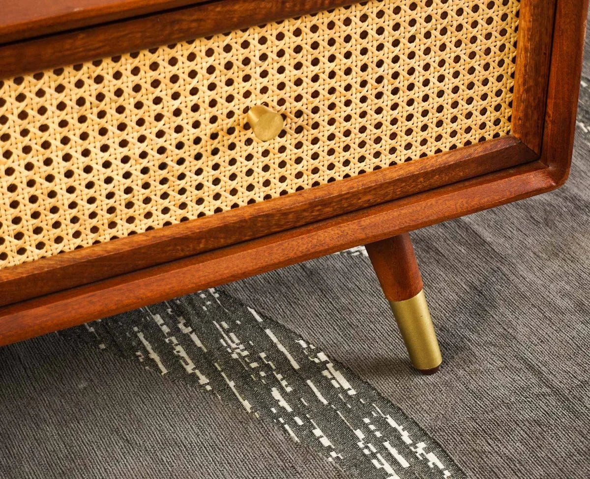 Craft D Art Wooden Coffee Table with Rattan Drawer & Open Storage