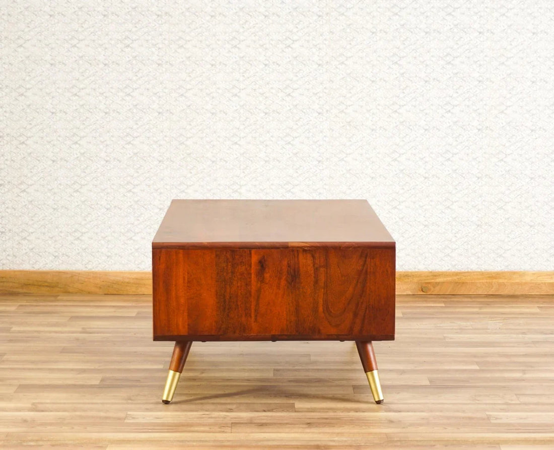 Craft D Art Wooden Coffee Table with Rattan Drawer & Open Storage
