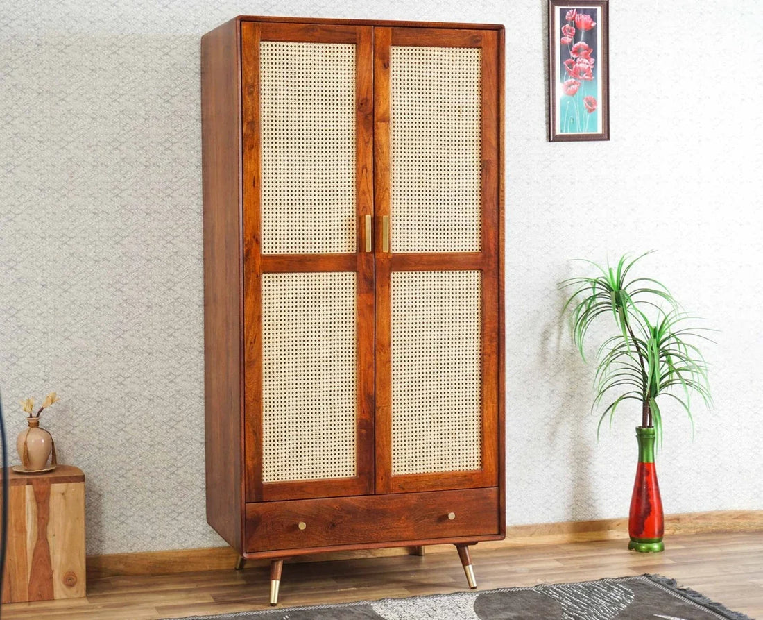 Boston Solid Wood Rattan Cane Wardrobe - Brown Finish Sku: VAP-2165 Ready Stock Add to wishlist  (20)