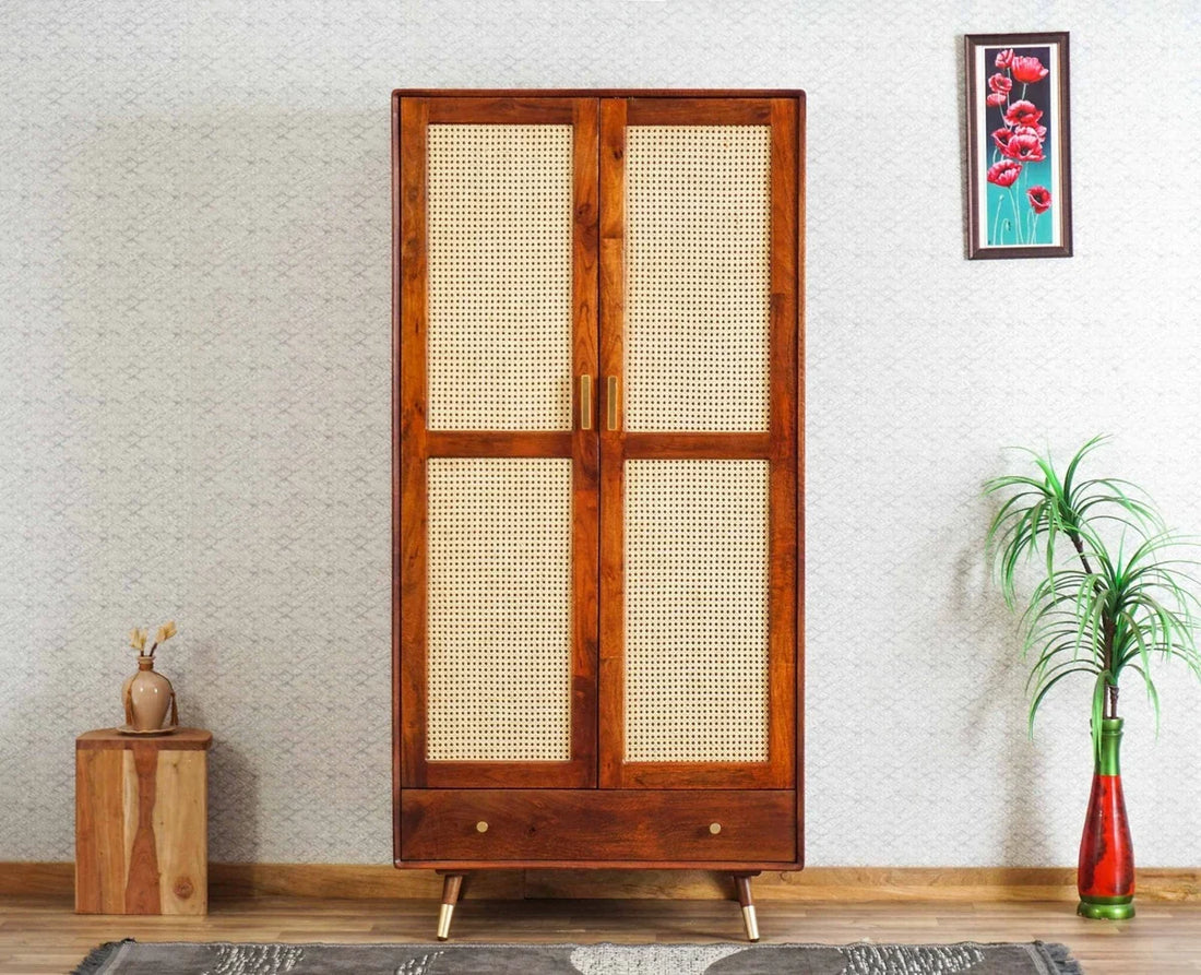 Boston Solid Wood Rattan Cane Wardrobe - Brown Finish Sku: VAP-2165 Ready Stock Add to wishlist  (20)
