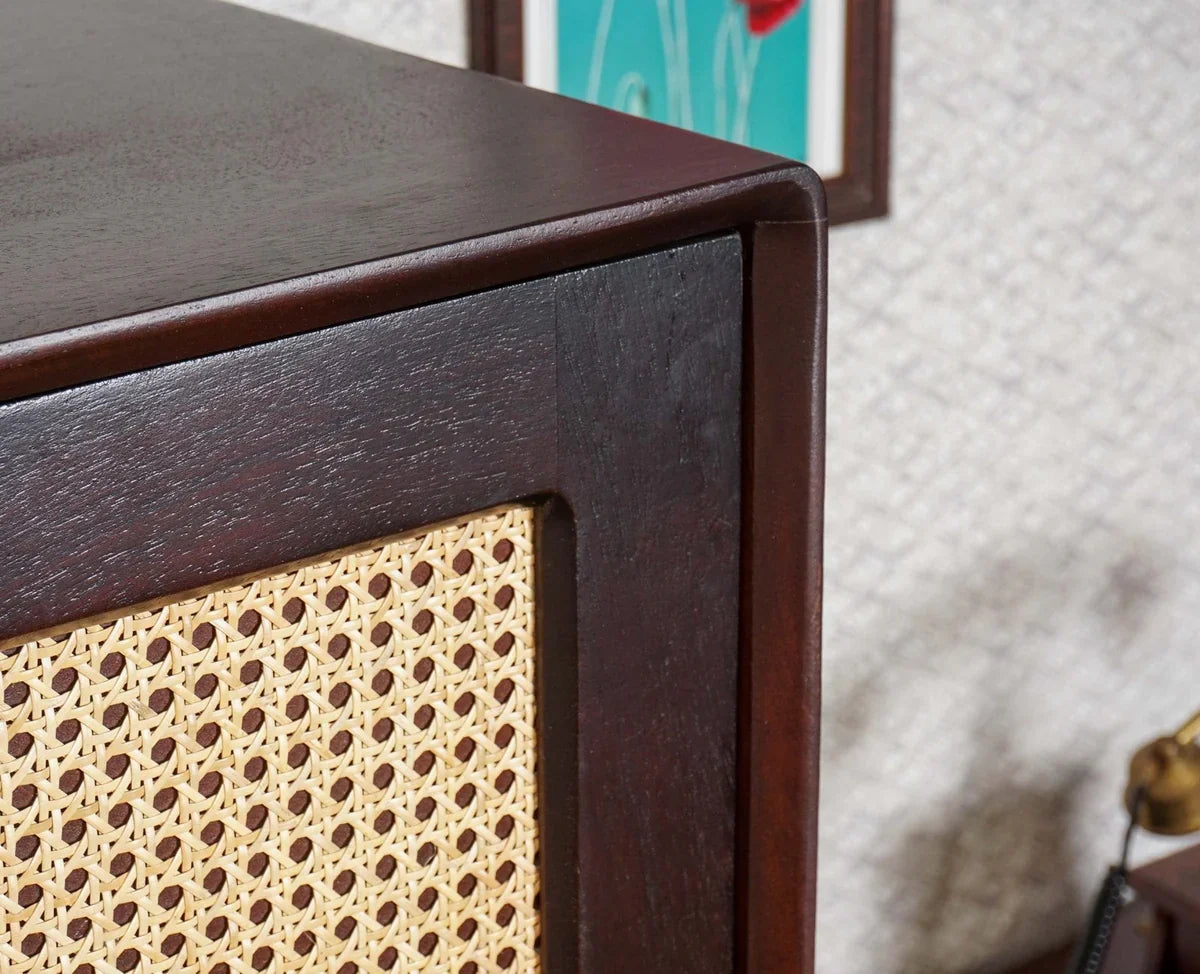 Boston Solid Wood Rattan Cane Wardrobe Walnut-  Finish