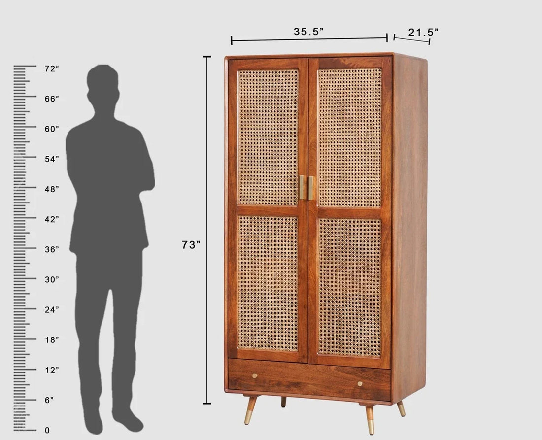 Boston Solid Wood Rattan Cane Wardrobe - Brown Finish Sku: VAP-2165 Ready Stock Add to wishlist  (20)