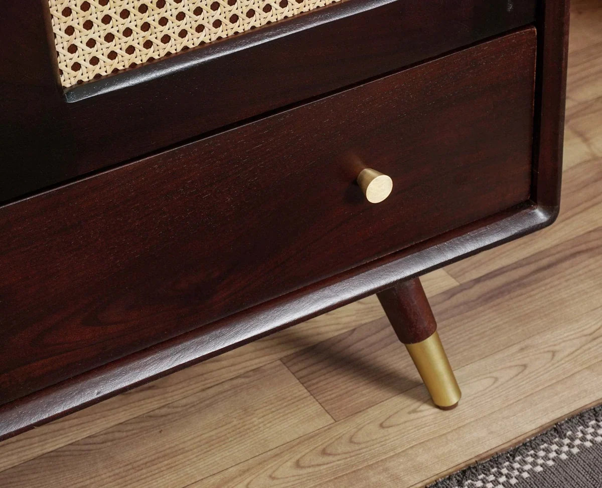 Boston Solid Wood Rattan Cane Wardrobe Walnut-  Finish
