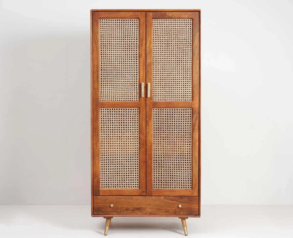 Boston Solid Wood Rattan Cane Wardrobe - Brown Finish Sku: VAP-2165 Ready Stock Add to wishlist  (20)