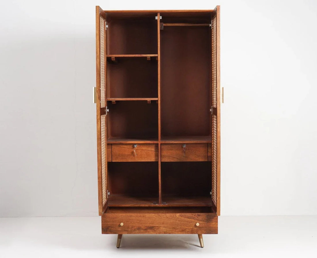 Boston Solid Wood Rattan Cane Wardrobe - Brown Finish Sku: VAP-2165 Ready Stock Add to wishlist  (20)